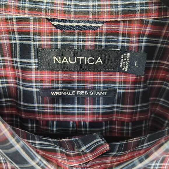 Nautica Cotton Wrinkle Resistant Men's Large Shirt Black Red Button Down Shirt - Picture 4 of 5